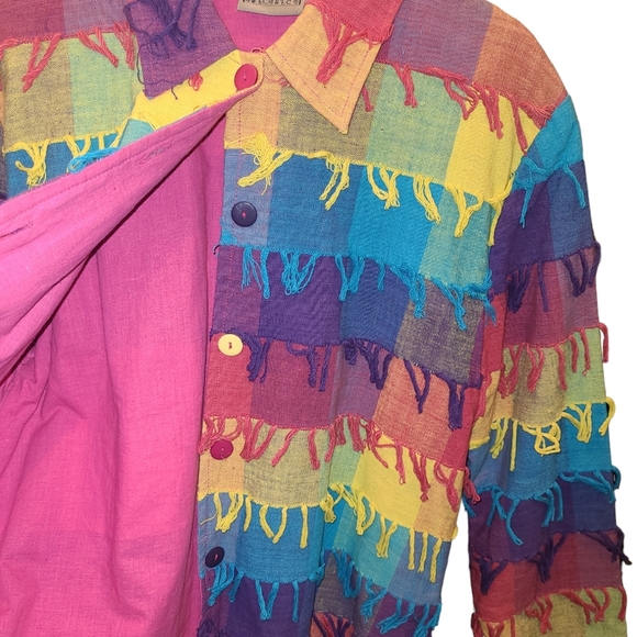 Color block bright button up lined blouse Shacket - Picture 2 of 3